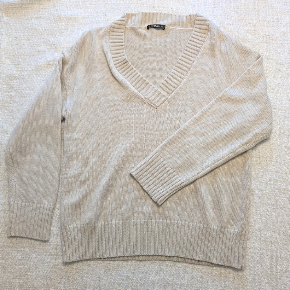 Cream V-Neck Knit Sweater